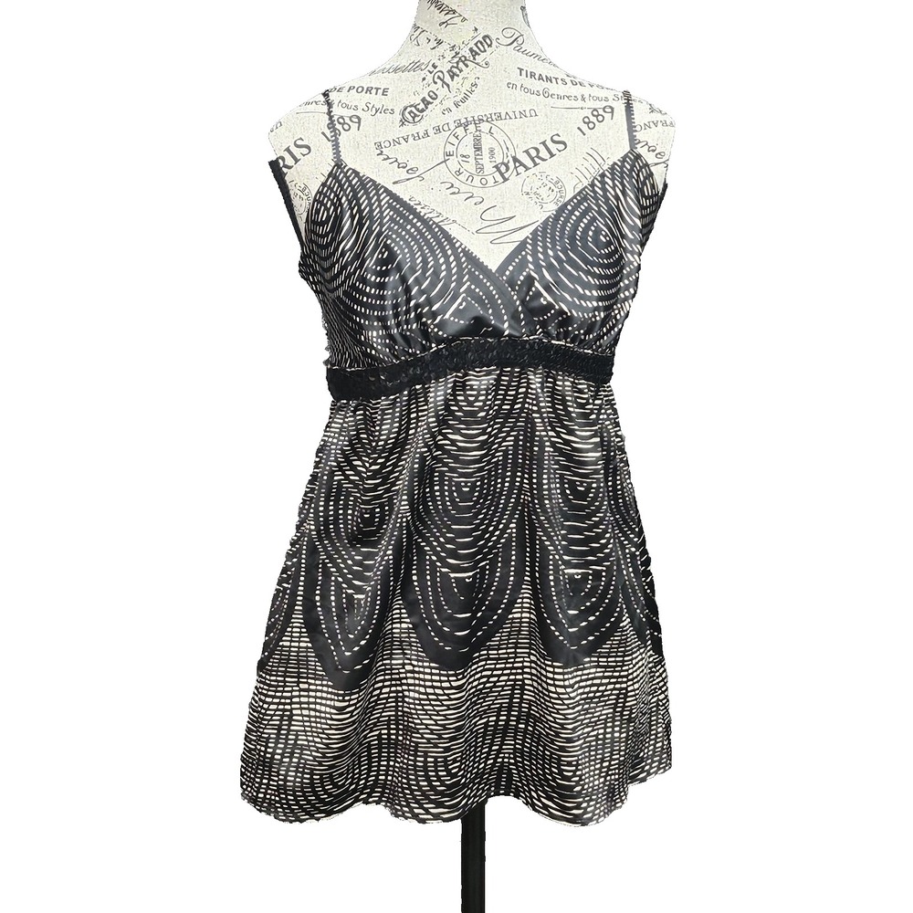 Vtg Express Babydoll Top Junior S Geometric Sequin Satin Y2K Dark Romantic Fairy